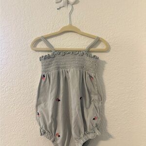 Nordstrom Gray Baby Romper with Embroidered Details
